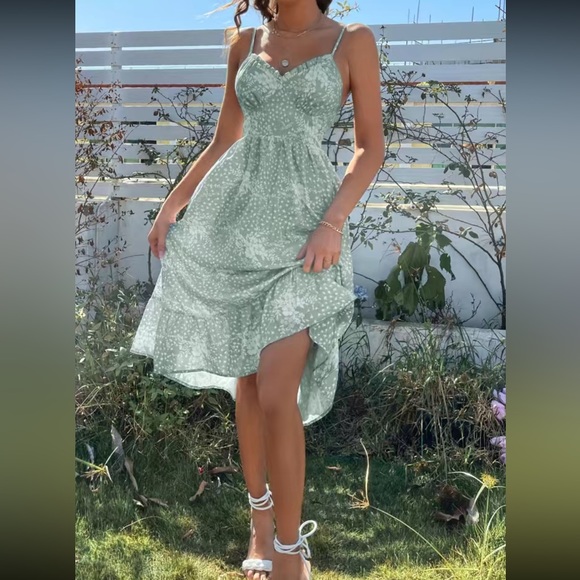 Boho floral print ruffle cami dress sage - Picture 2 of 5